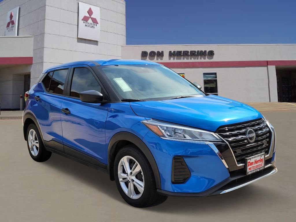 2024 Nissan Kicks S in Electric Blue Metallic — front three-quarter view