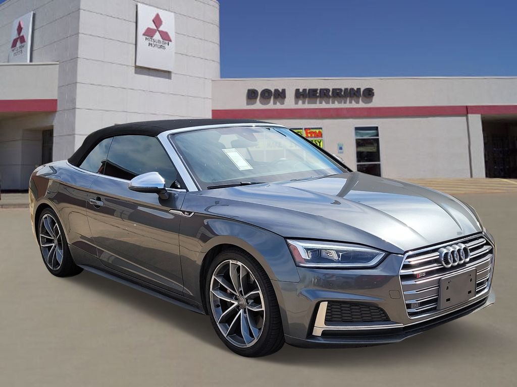 2018 Audi S5 Premium Plus in Daytona Gray Pearl Effect/Black Roof — front three-quarter view