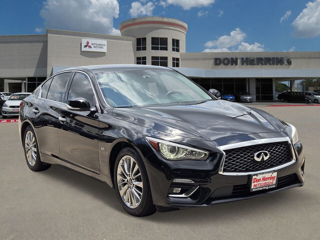 2019 INFINITI Q50 3.0t LUXE in Black Obsidian — front three-quarter view